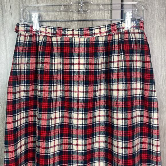 Vintage 70's Pendleton Tartan Red 100% Wool Maxi Skirt Women's 16 - Picture 6 of 14